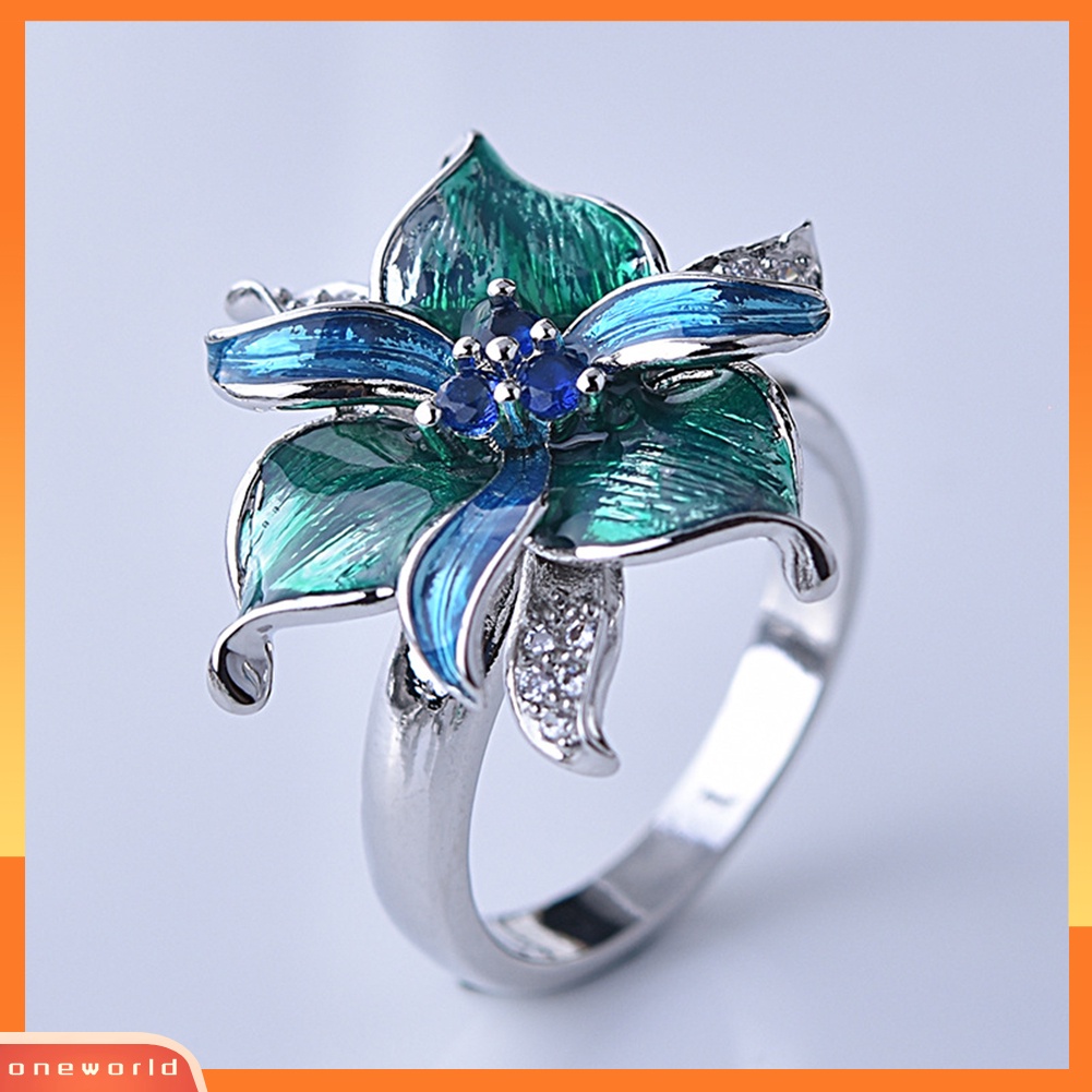 [ONE] Wanita Berlian Imitasi Bertatahkan Enamel Bunga Liontin Kalung Anting Cincin Perhiasan