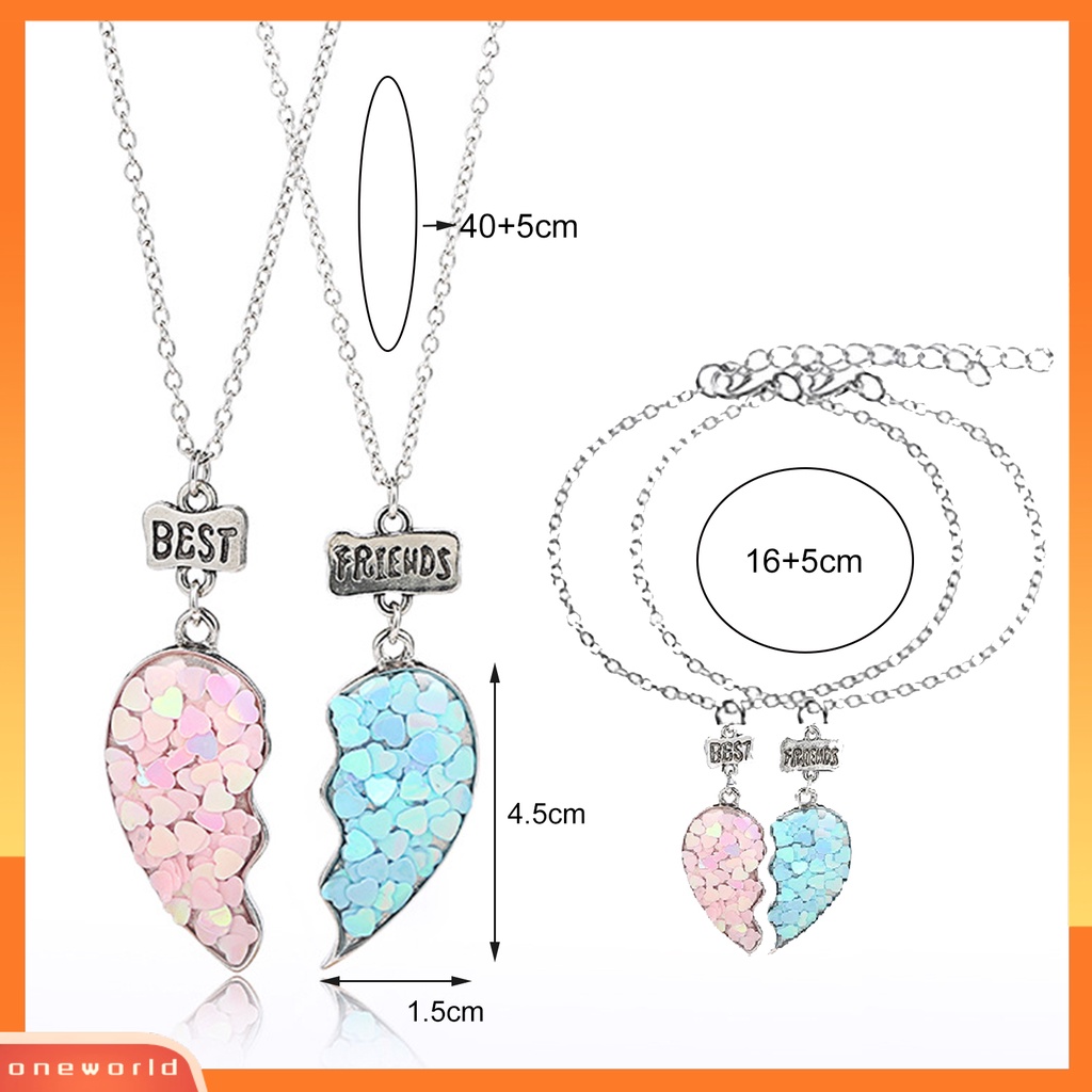 [ONE] 2 Pcs Pasangan Kalung Payet Jahitan Hati Patah Perhiasan Mengkilap Semua Pertandingan Kalung Gelang Perhiasan Hadiah