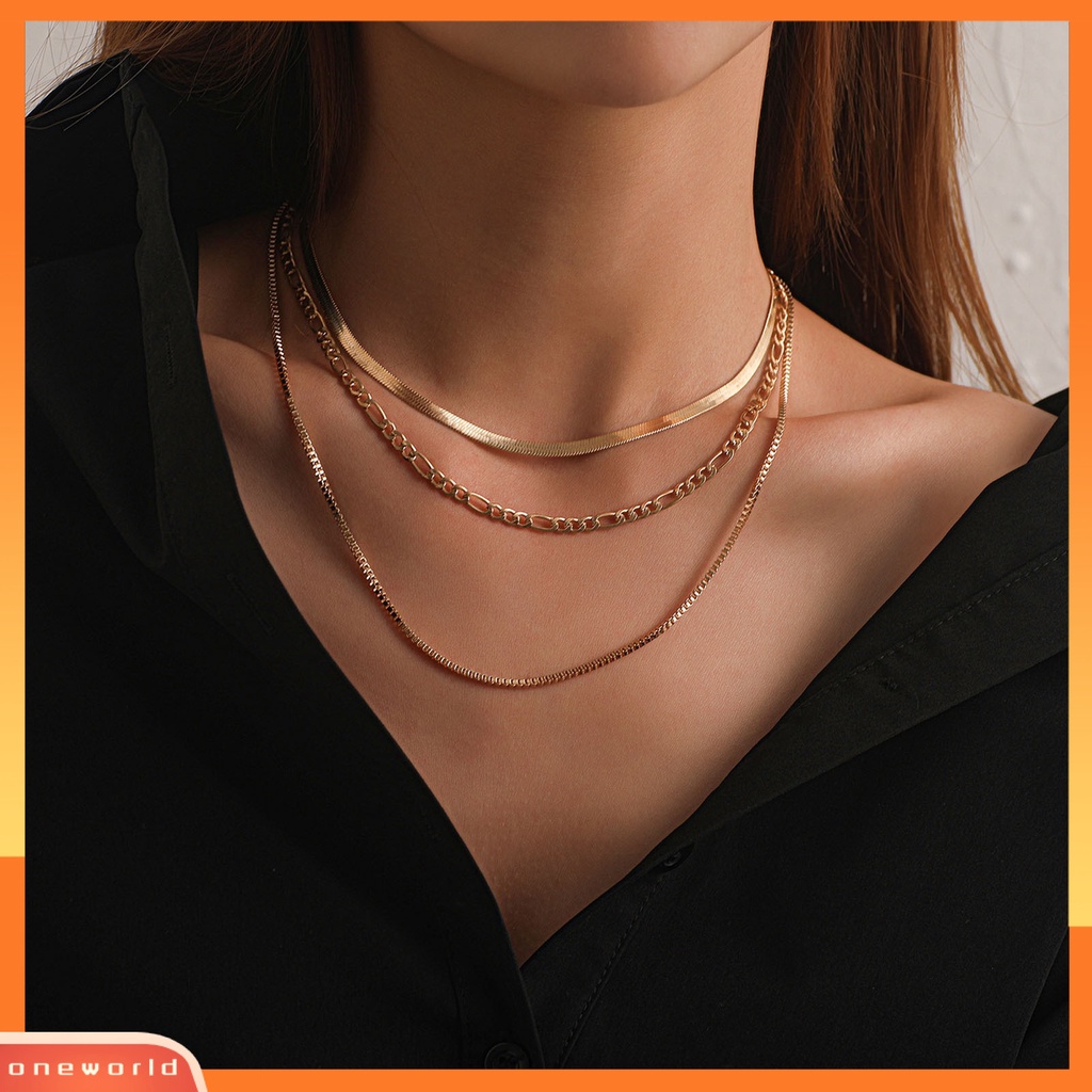 [ONE] Wanita Kalung Multi-layer Punk Perhiasan Hip Hop Kilau Cerah Choker Kalung Perhiasan Hadiah