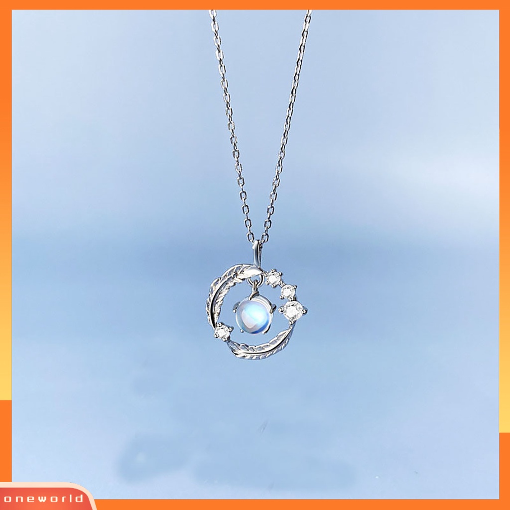 [ONE] Kalung Wanita Desain Sayap Moonstone Perhiasan Tahan Aus Liontin Necklace Untuk Pesta