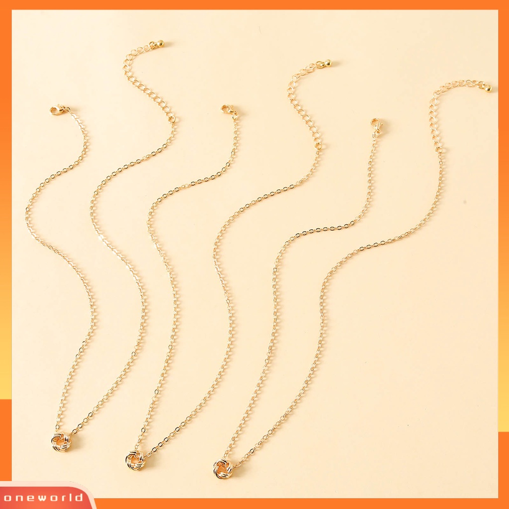 [ONE] 2/3 Pcs Wanita Kalung Simpul Liontin Adjustable Tembaga Kilau Cerah Geometris Kalung Perhiasan Aksesoris
