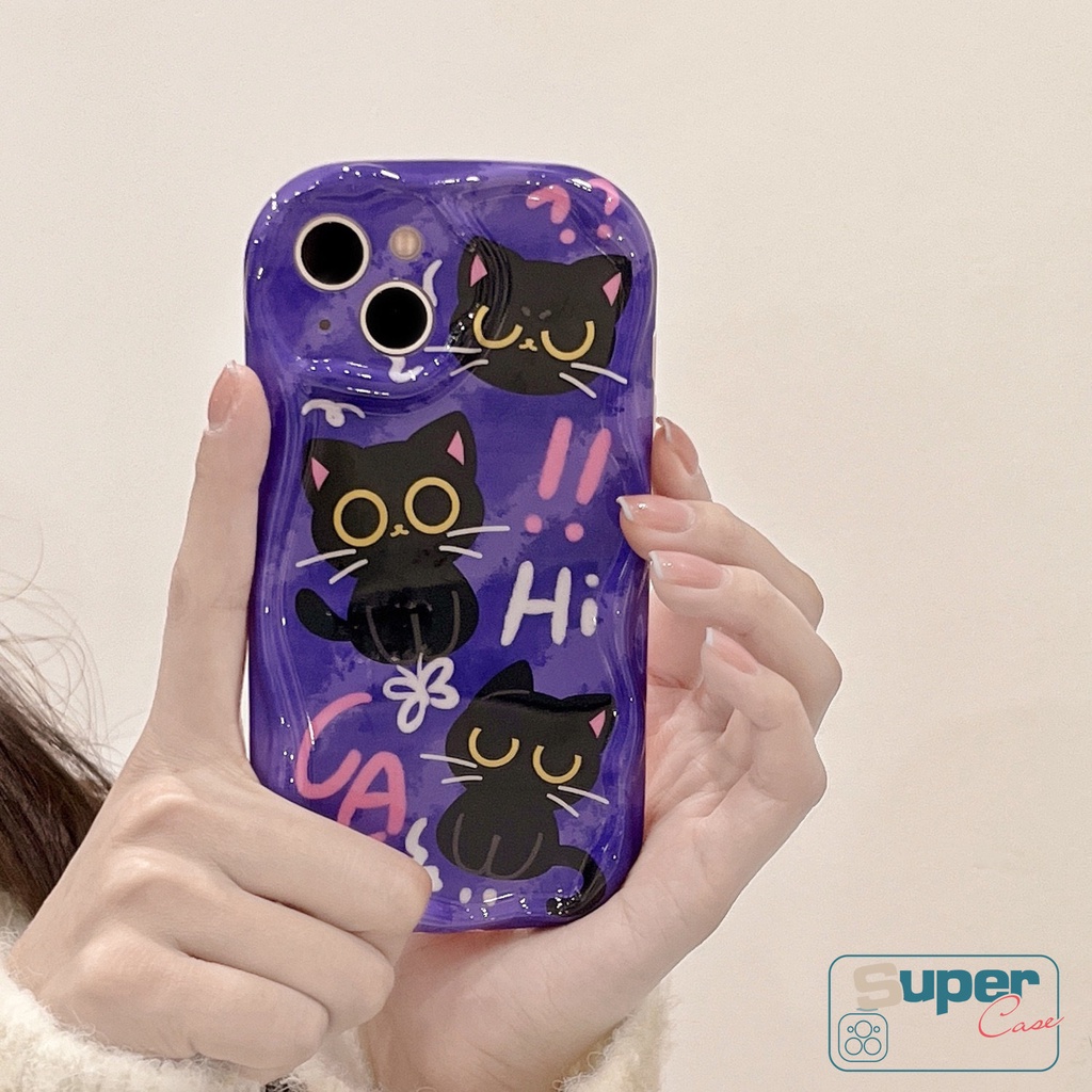 Untuk Redmi 10C A1 10A 9 10 9A 9T A2 9C NFC POCO M3 Redmi Note 9 10s 11 8 11s 12 10 Pro Max Lovely Cat Kartun Holder Bracket 3D Wavy Curved Edge Soft Case Dengan Stand Phone Lucu