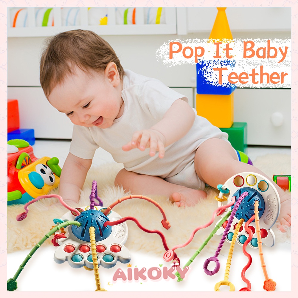 Aikoky Mainan Gigitan Bayi Pop It Teether Bayi Bentuk Gurita Mainan Baby