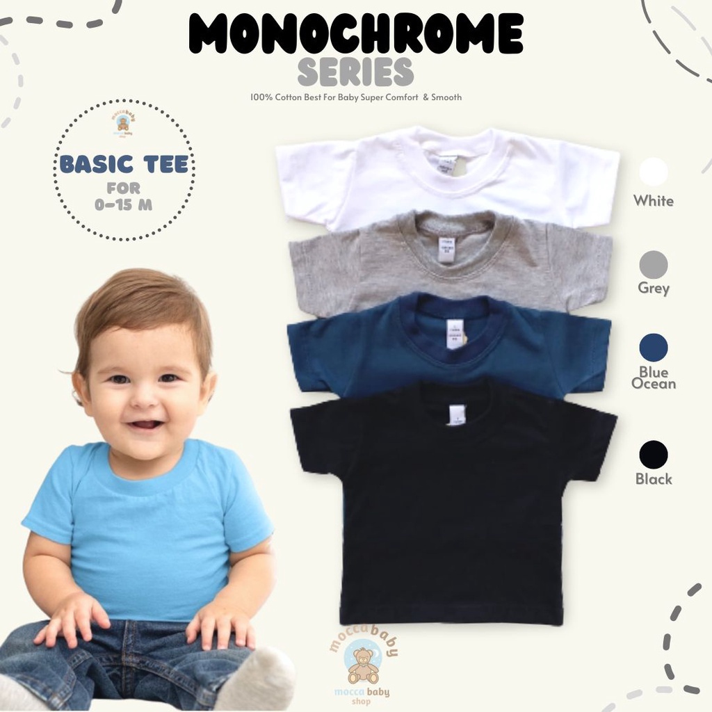 MBSS - BABY COTTON Basic Tee Monochrome Series - Kaos Anak / Atasan Anak / Kaos Bayi / Atasan Bayi