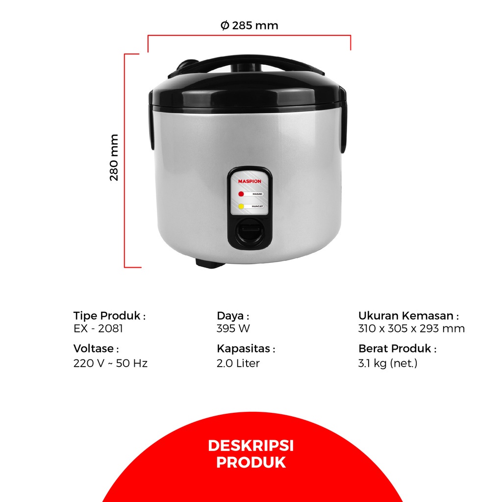 Magic Cooker 2 Liter Maspion - / Magic Com Penanak Nasi / Rice Cooker Premium
