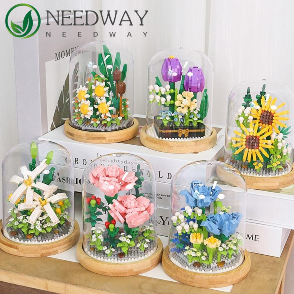 Needway   Ornamen Bunga Blok Bangunan Untuk Anak Flower Block Hadiah Ornamen Pot Puzzle Rakitan Dekorasi Rumah Ornamen Rumah Interaksi Mainan Diy Blok Bangunan