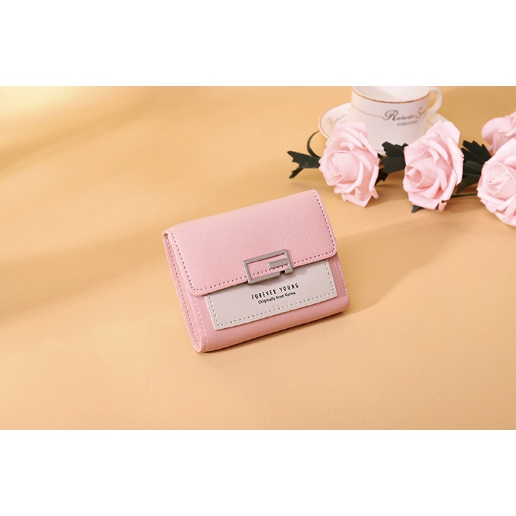FINOM Alicia - Dompet Mini Lipat Wanita Motif Polos Trendi