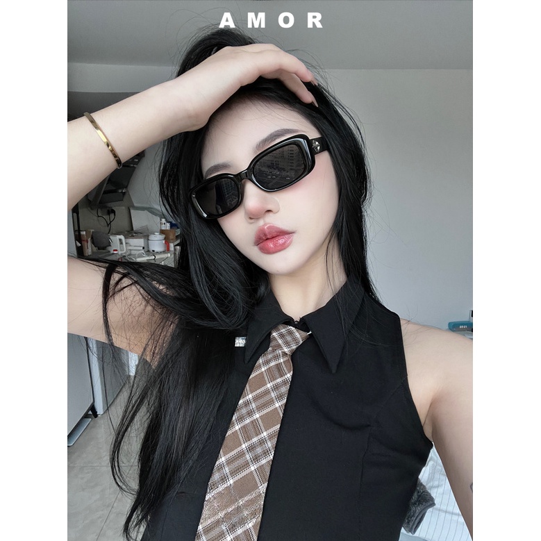 Y2k, Tahan UV, Kacamata Korea 2023new GM Sunglasses Wanita Persegi Panjang Hitam