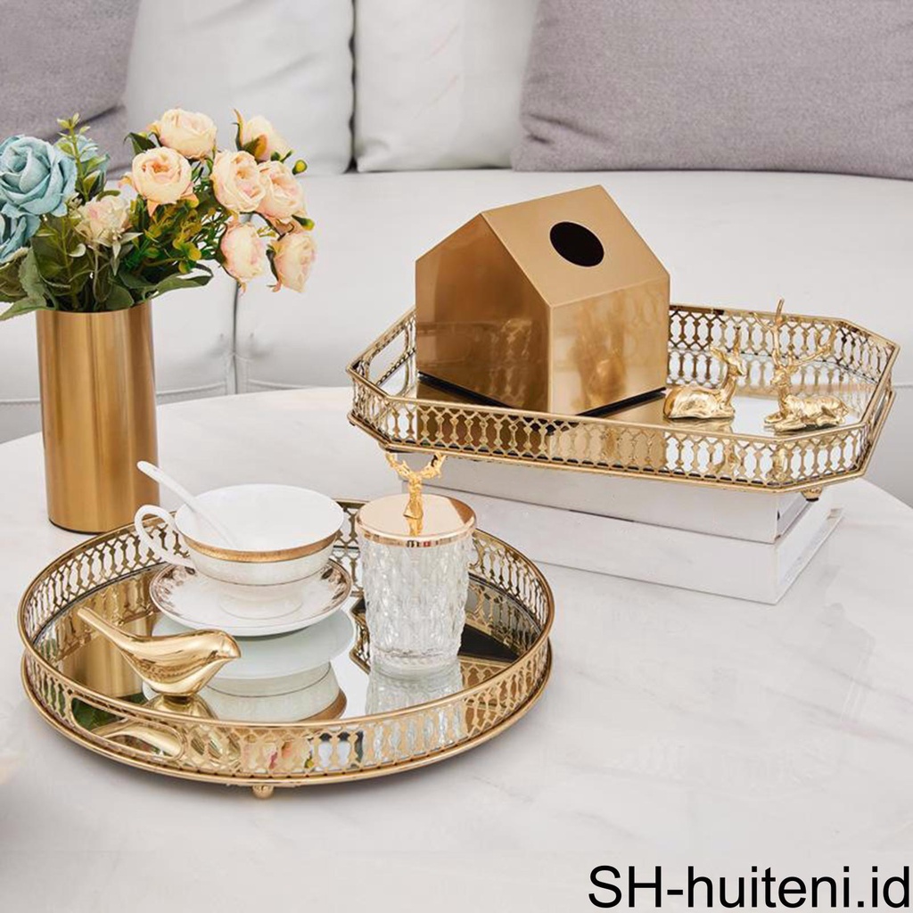 Crystal Tray Round Makeup Organizer Piring Saji Makanan Penutup Dekorasi Rumah