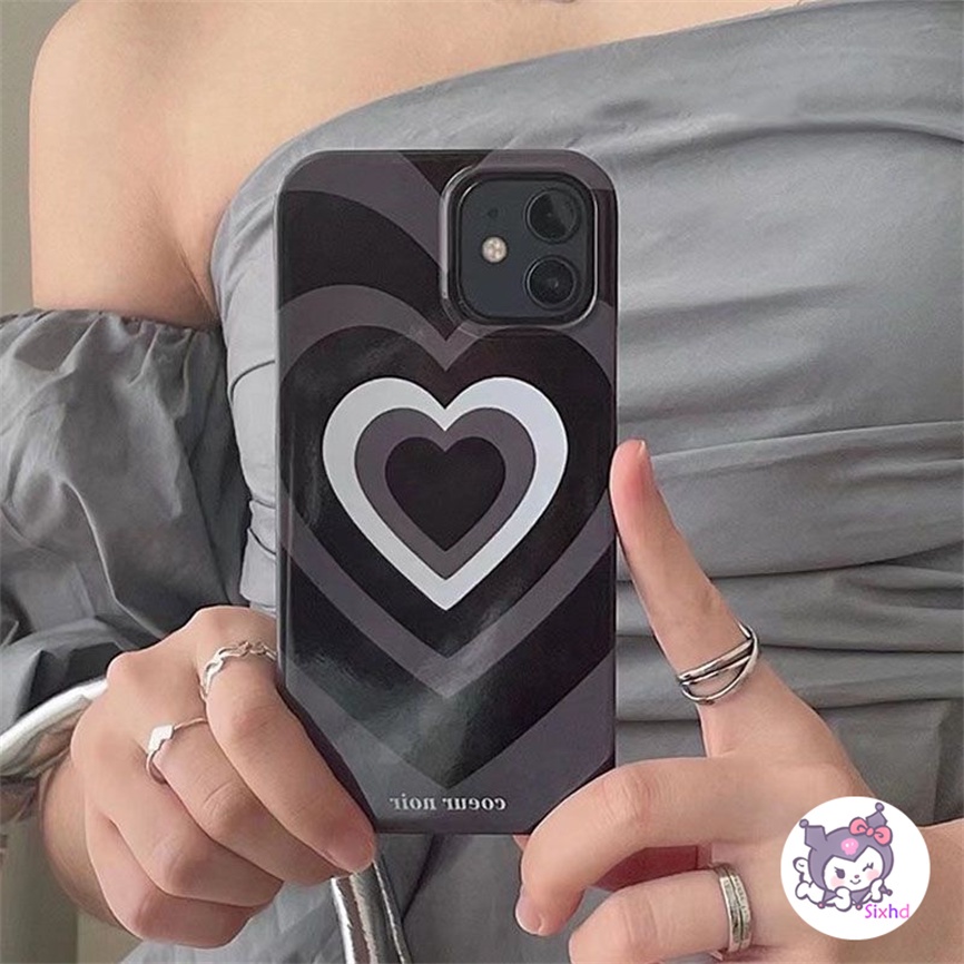 IPHONE Kompatibel Untuk Iphone14 13 12 11 Pro Max SE 2020 X Xr Xs Max8 7 6Plus Silikon Ins Hitam Cinta Hati Ponsel Case Lembut Anti Jatuh Pelindung TPU Cover