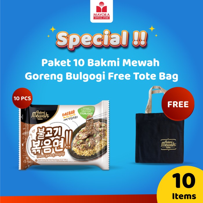 

Promo Bisa COD Paket 10 Mie Instan Bakmi Mewah Goreng Bulgogi Free Tote Bag