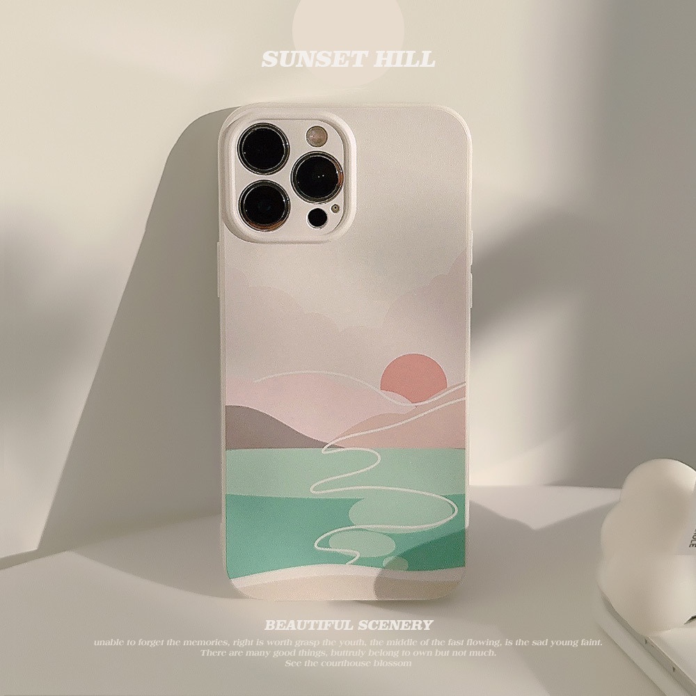 IPHONE Ins Sunset Landscape Silikon Case Untuk Iphone14 11 12 13 PRO MAX Casing Cover Pelindung AT0317