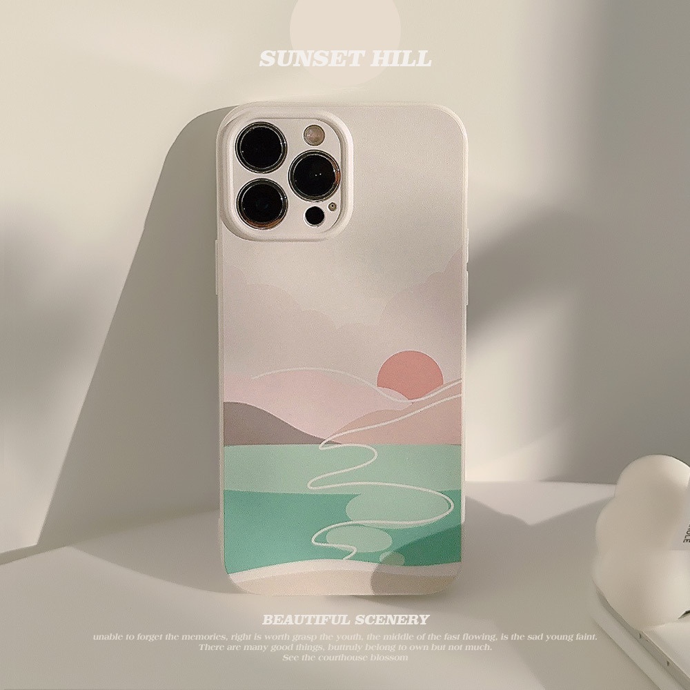 IPHONE Musim Panas Desain Sederhana Pemandangan Sunset Hills Perlindungan Penuh Casing Ponsel Cover Untuk Iphone11 12 13 14 PLUS PRO MAX