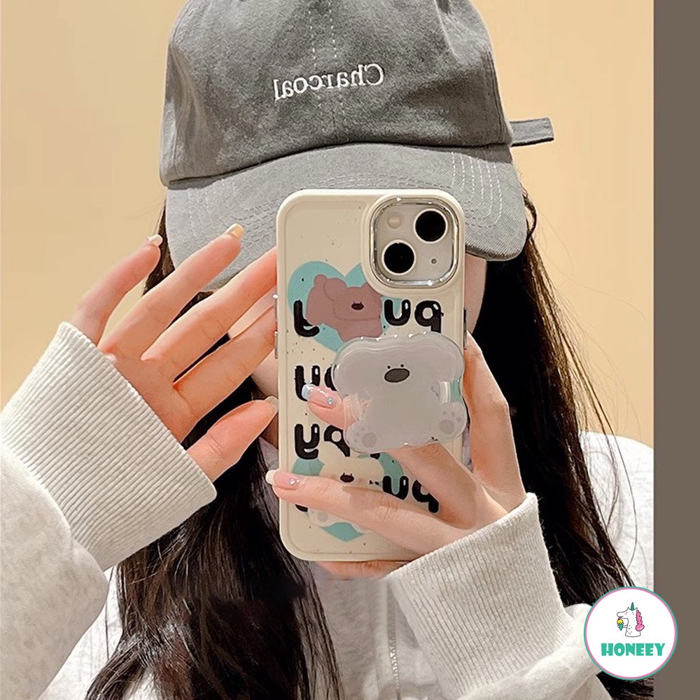 Cute Graffiti Love Heart Puppy Case Untuk iPhone 11 Pro Max12 13 14 Pro Max Koala Stand Lembut Shockproof Cover Pelindung