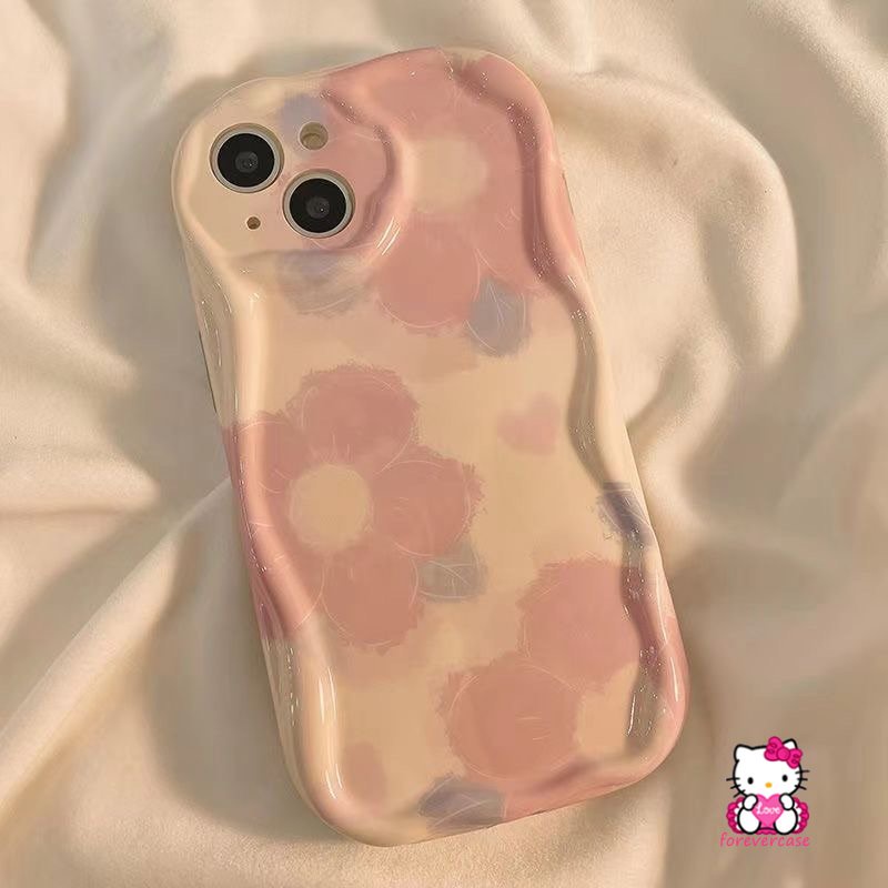 Casing Bunga Cinta Hati Cat Air Warna Pink Untuk Redmi Note11 10Pro 10 Pro Max 10s 11s Redmi A1 10A 9C 9C NFC A2 9T 10C 10 9A 9 POCO M3 3D Tepi Melengkung Bergelombang Shockproof Soft Glossy Case