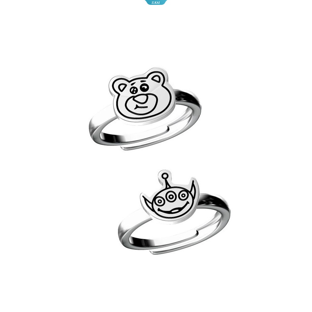 Cute Strawberry Bear Alien Adjustable Ring Jewelry Ornamen Tangan Merancang Cincin Halus Logam Liontin Perhiasan Hadiah [ZK]