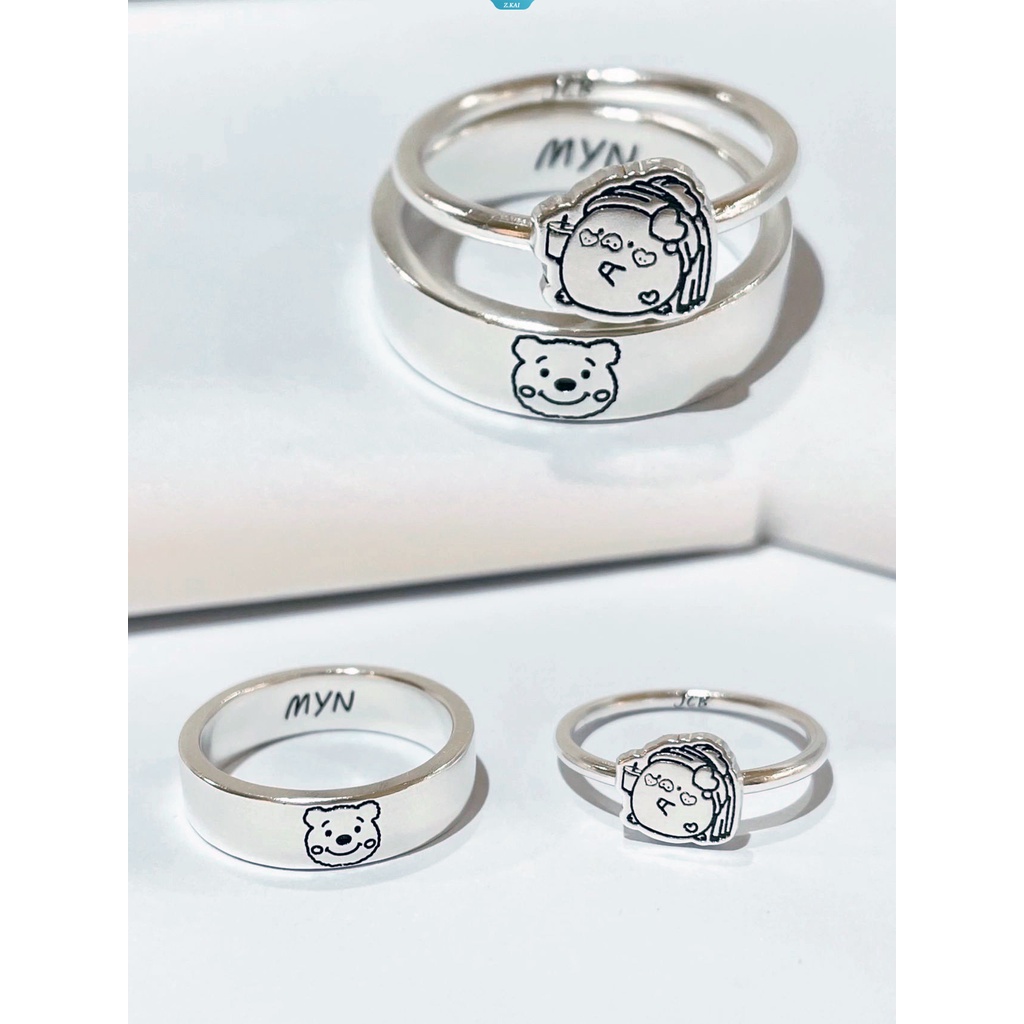 Tennie Weenie Couple Rings Cute Sliver Tennie Weenie Piggy Girl Open Ring Cincin Jari Yang Dapat Disesuaikan Perhiasan Anniversary Pecinta Romantis [ZK]