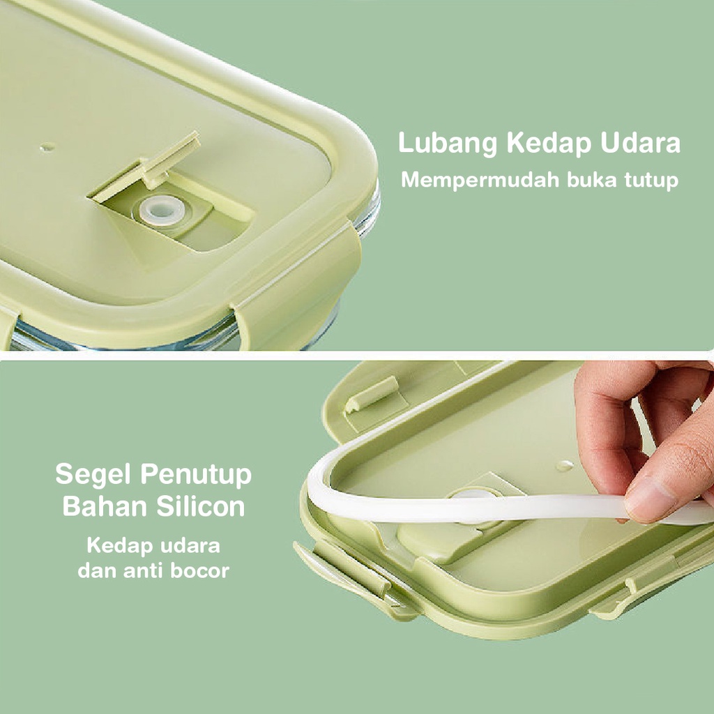 [SMALL 410ml] Kotak Makanan Kaca Tahan Panas - Oven &amp; Microwave Safe - Bekal Makan Anti-bocor