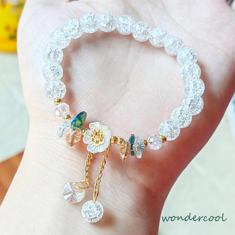 Gelang Manik-Manik Kristal Desain Bunga Gaya Korea Untuk Wanita-Won