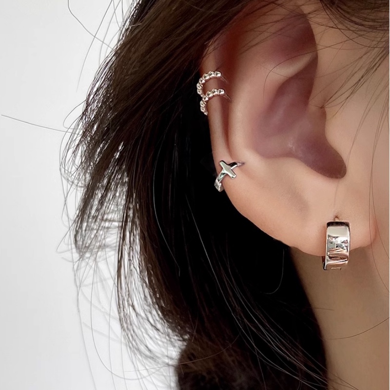 Papaozhu 1PC Korea S925 Perak Geometris Tindik Hoop Anting Untuk Wanita Perempuan Minimalis Kecil Bulat Tulang Rawan Anting-Anting Fashion Telinga Perhiasan Hadiah