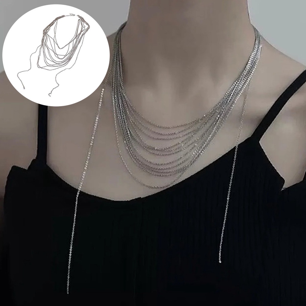 Wanita Elegan Berlapis Choker Baja Titanium Kalung Anti Karat Rantai Klavikula Perhiasan Pesta Pernikahan