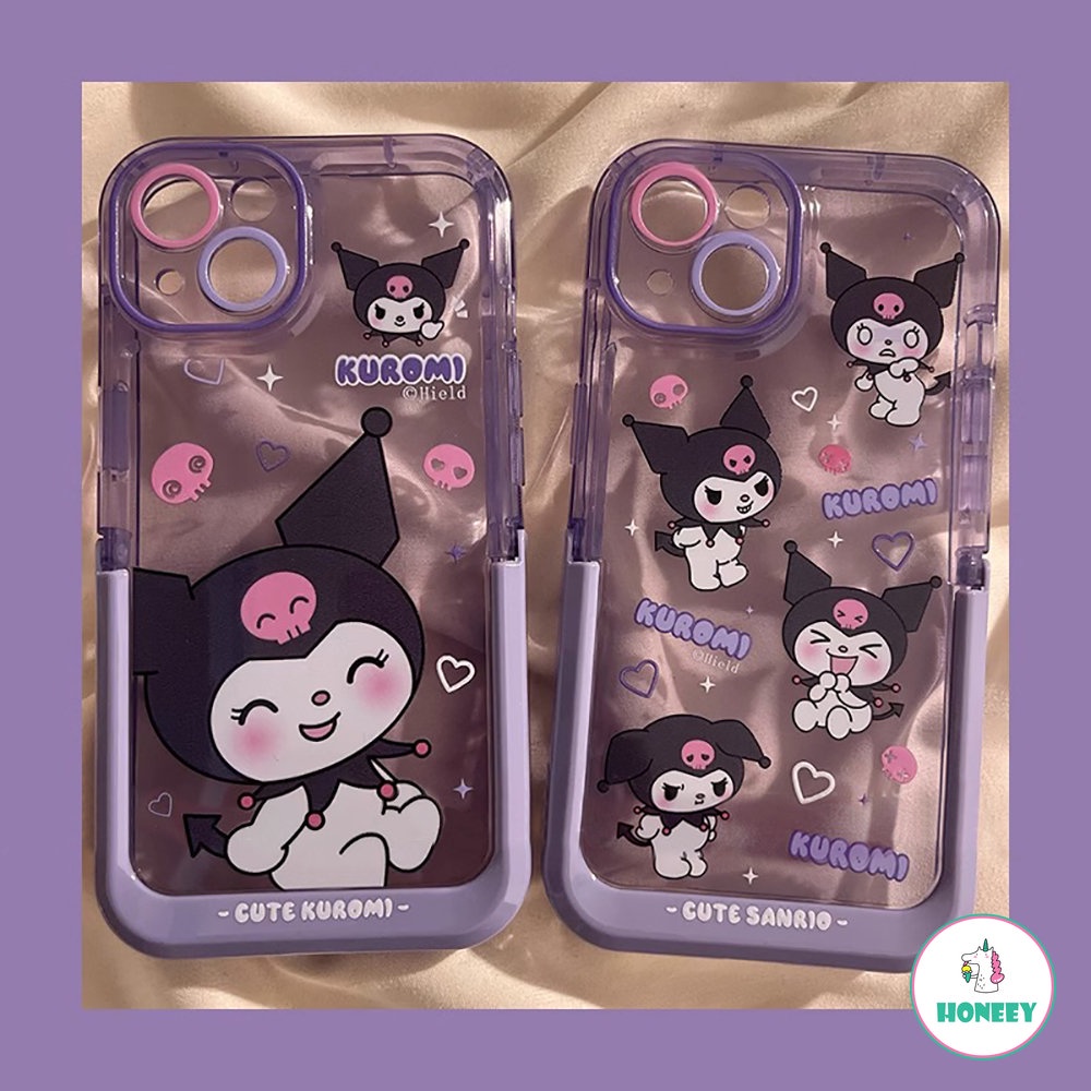 IPHONE Fashion Sanrio Kulomi Invisible Stand Phone Case Kompatibel Untuk Iphone11 12 13 14 Pro Max Plus Kartun Drop Cover Pelindung