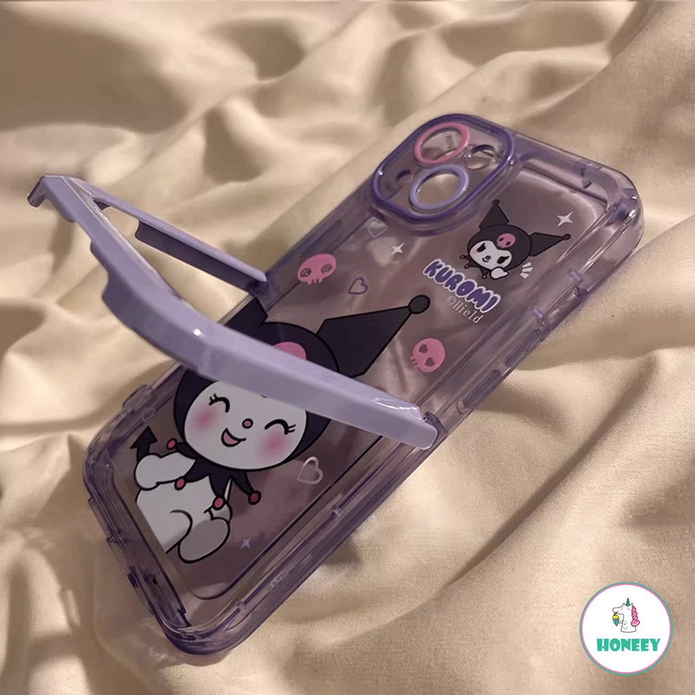 IPHONE Fashion Sanrio Kulomi Invisible Stand Phone Case Kompatibel Untuk Iphone11 12 13 14 Pro Max Plus Kartun Drop Cover Pelindung