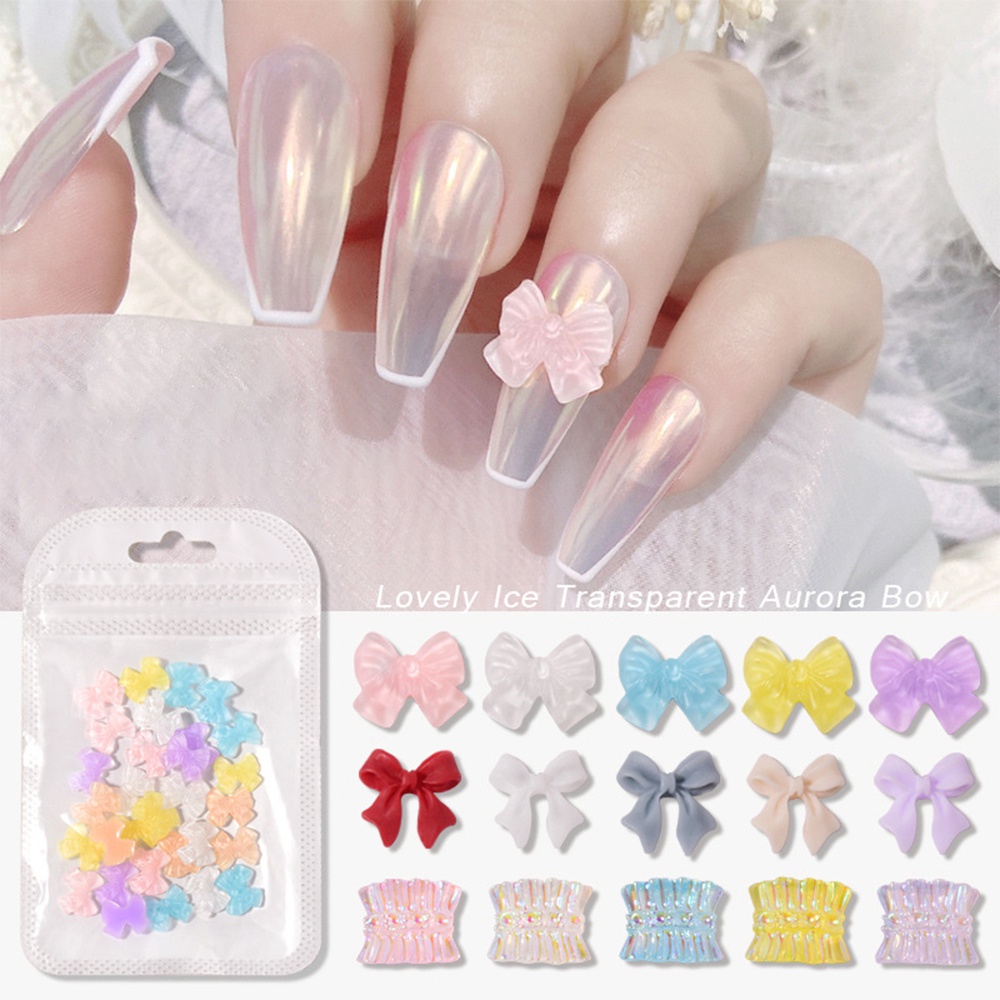 [Harga Grosir] 10 /30 /50 Pcs/Bag Kupu-Kupu Dekorasi Kuku Mini Hemline Busur Stereo Hiasan Kuku Korea Resin Nail Art DIY Manicure Aksesoris Perhiasan Bagian Bor Kuku