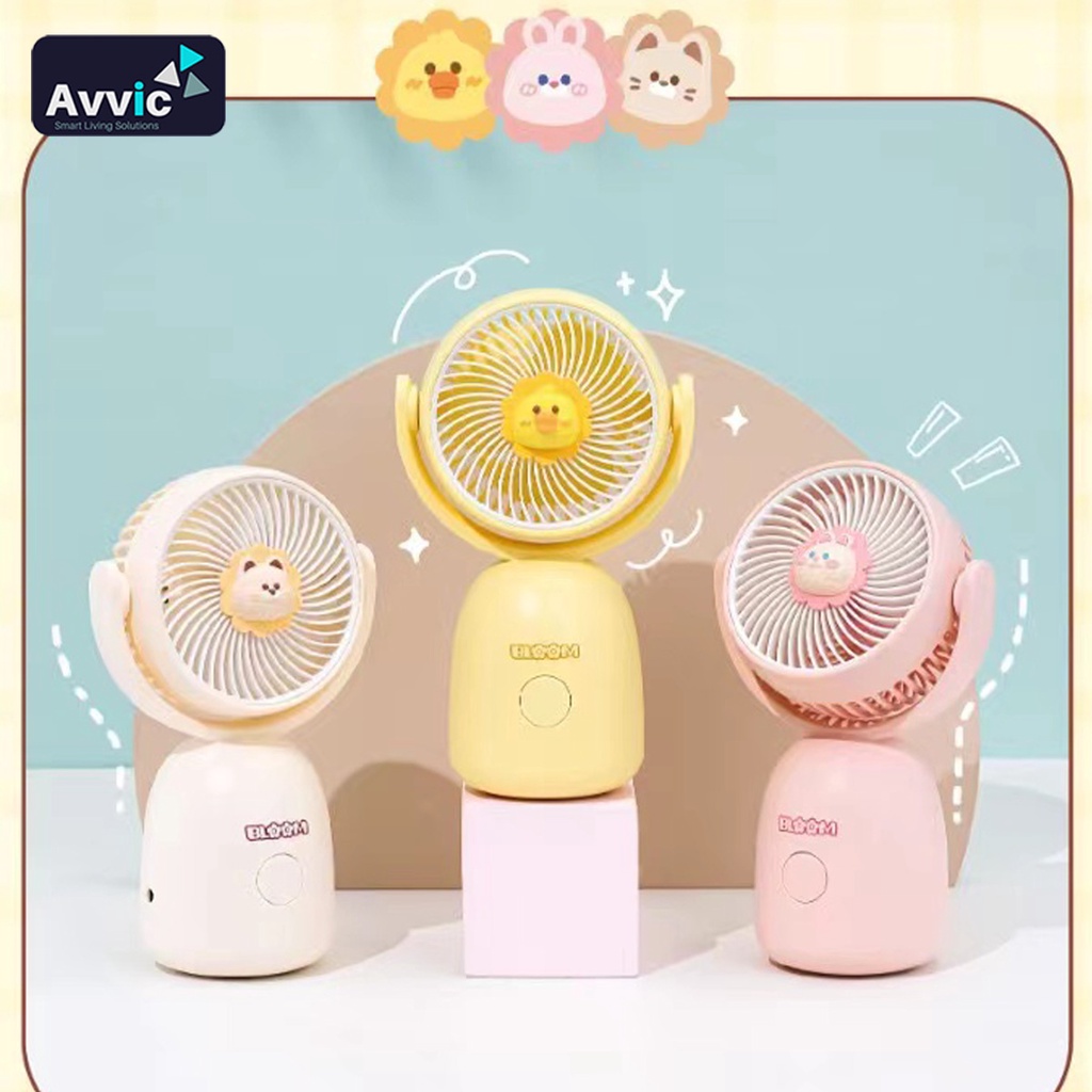 AVVIC TYX-9159B Kipas Angin Mini Bloom Karakter Portable Mini Desktop Fan USB Rechargeable