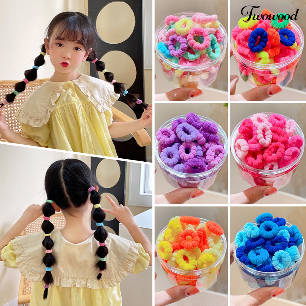 Twowood 100Pcs Karet Rambut Kotak Tinggi Elastis Aneka Kecil Dapat Digunakan Kembali Aksesoris Rambut Lembut Warna Permen Wanita Gadis Ikat Rambut Ponytail Holder Perlengkapan Rumah