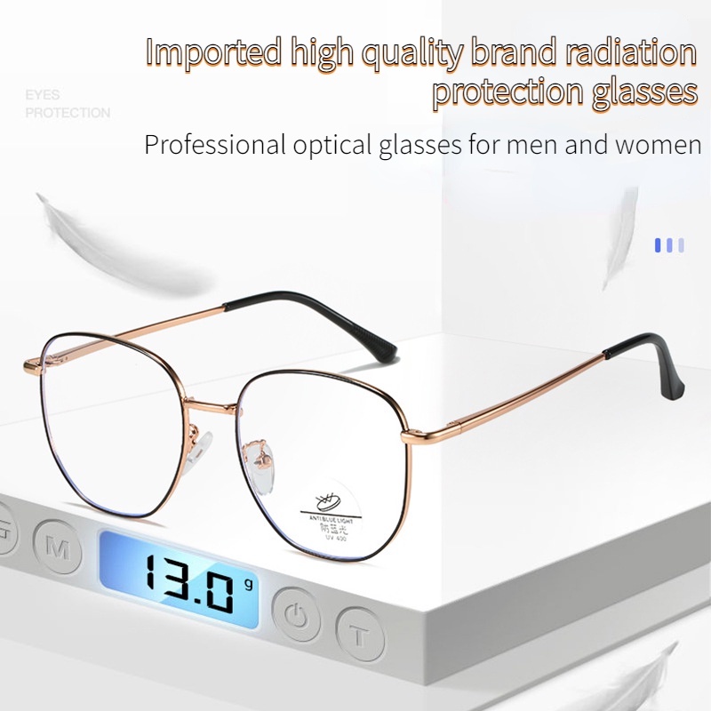 (YUZHU) Kacamata Bingkai Logam Mode Baru Untuk Wanita Korea Fashion Vintage Anti Blue Light Eyeglasses Untuk Pria