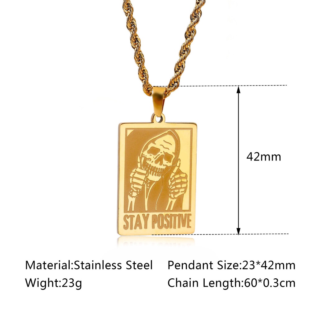 [X C Kalung] Baru Emas &amp; Perak Hip-hop Punk Retro Persegi Army Kartu Tengkorak Baja Titanium Liontin Stainless Steel Kalung Untuk Pria Dan Wanita Hadiah Liburan Perhiasan
