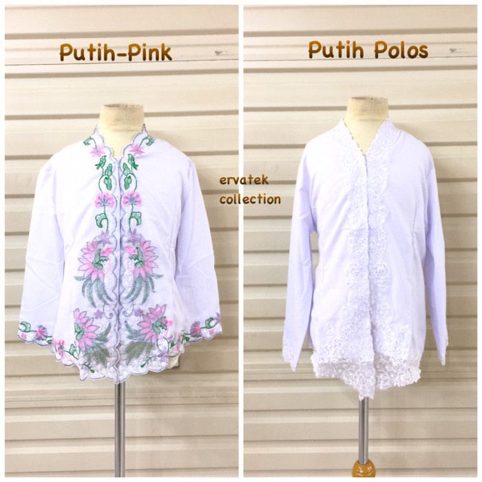 Kebaya Anak Model Encim Kutubaru warna putih | Kebaya Kartini Panjang - PUTIH POLOS, L