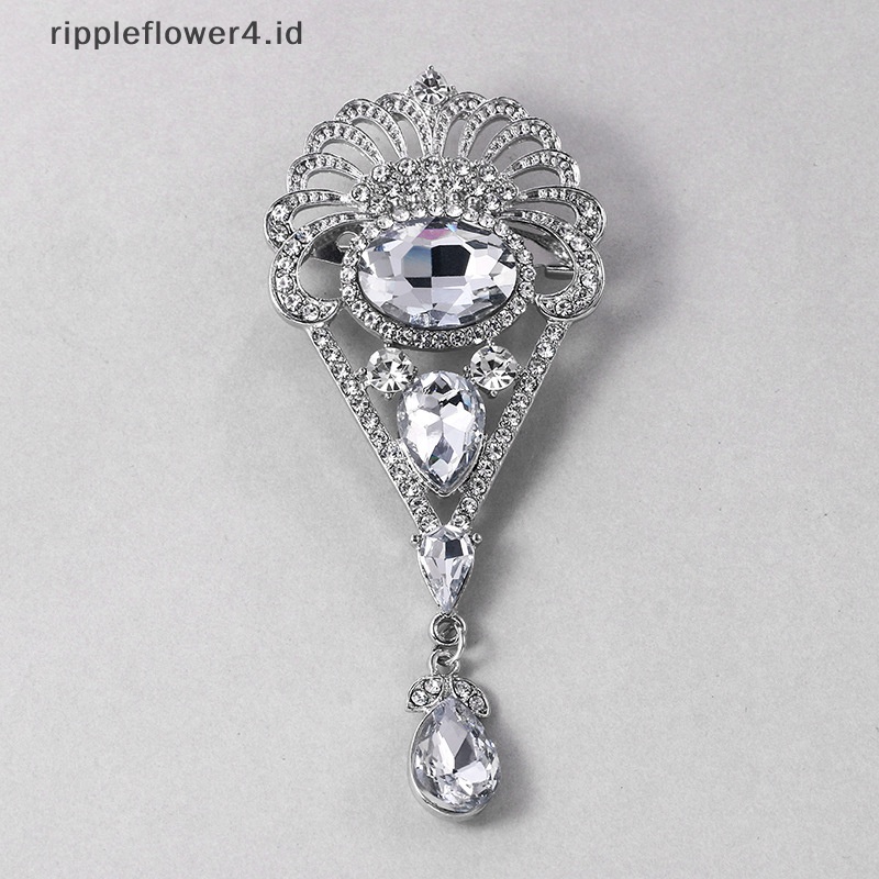 {rippleflower4.id} Bros Kristal Vintage Untuk Pernikahan Wanita Gaun Pesta Berlian Imitasi Pengantin Buket Tetesan Air Bros Pin~