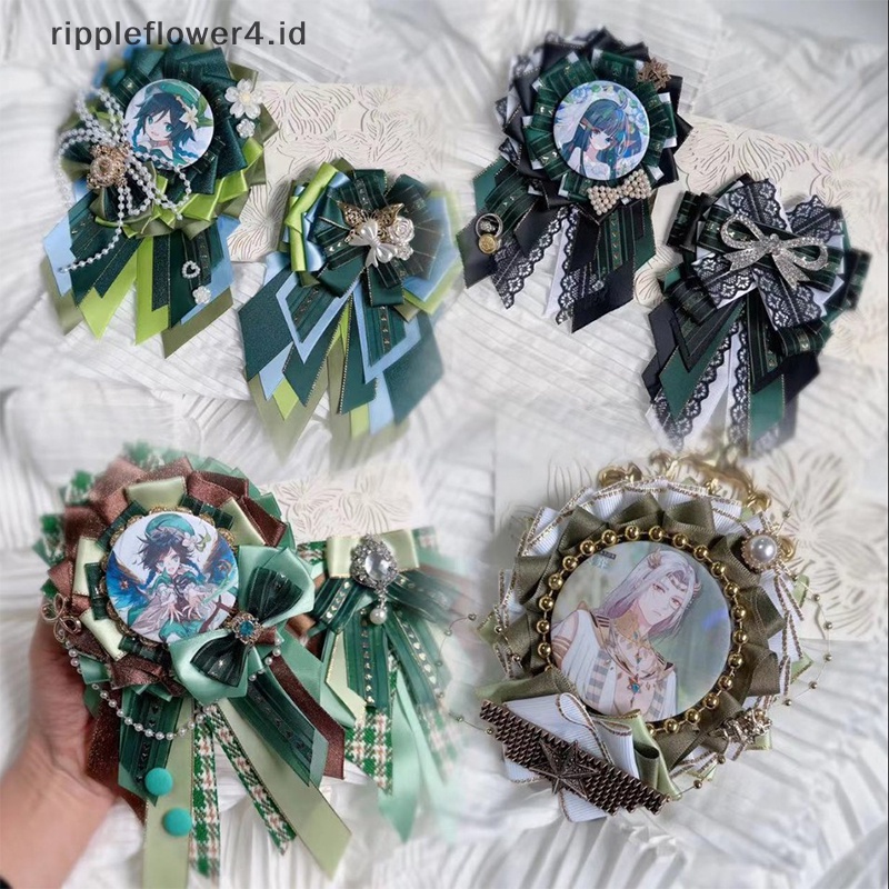 {rippleflower4.id} Anime Badge Holder Sutra Logam Manis Desain Retro Dekorasi Aksesoris Lolita Anime Lencana Pin Bros Pita Bowtie Ransel Badge Holder Tas Aksesoris~