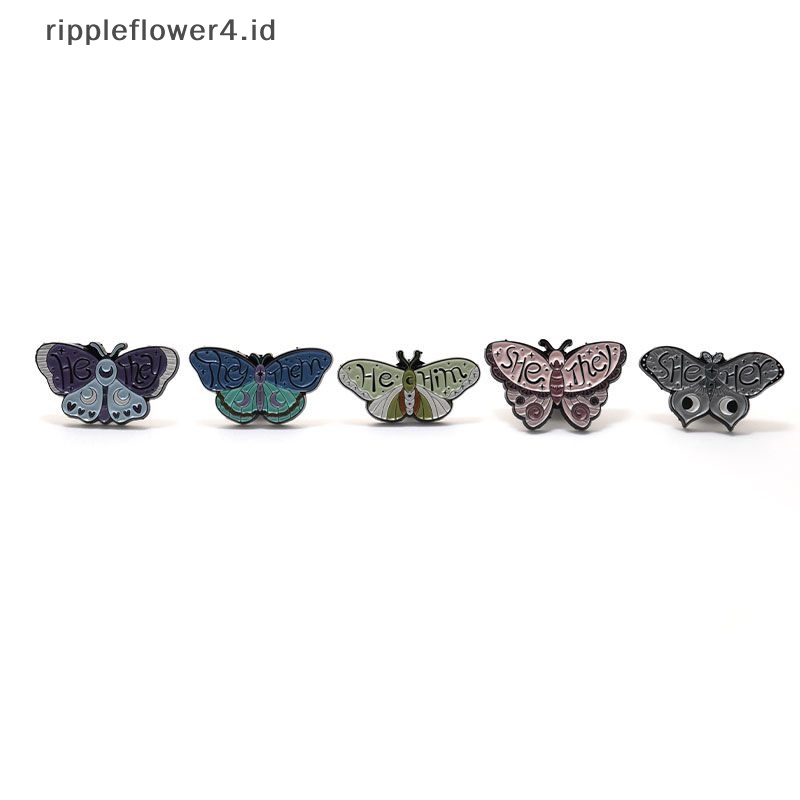 {rippleflower4.id} Butterfly Pronouns Enamel Pin Bros Custom Kerah Lencana Perhiasan Serangga Hadiah~