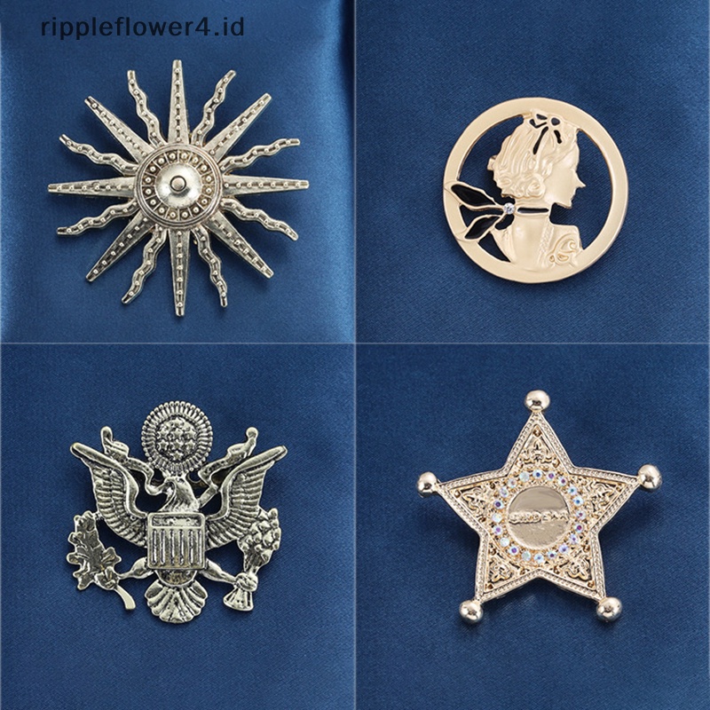 {rippleflower4.id} Vintage Gold Lion Bros Pria Jas Harajuku Broches Lapel Pin Retro Kreatif Cahaya Niche Korsase Aksesoris Perhiasan Laki-Laki~