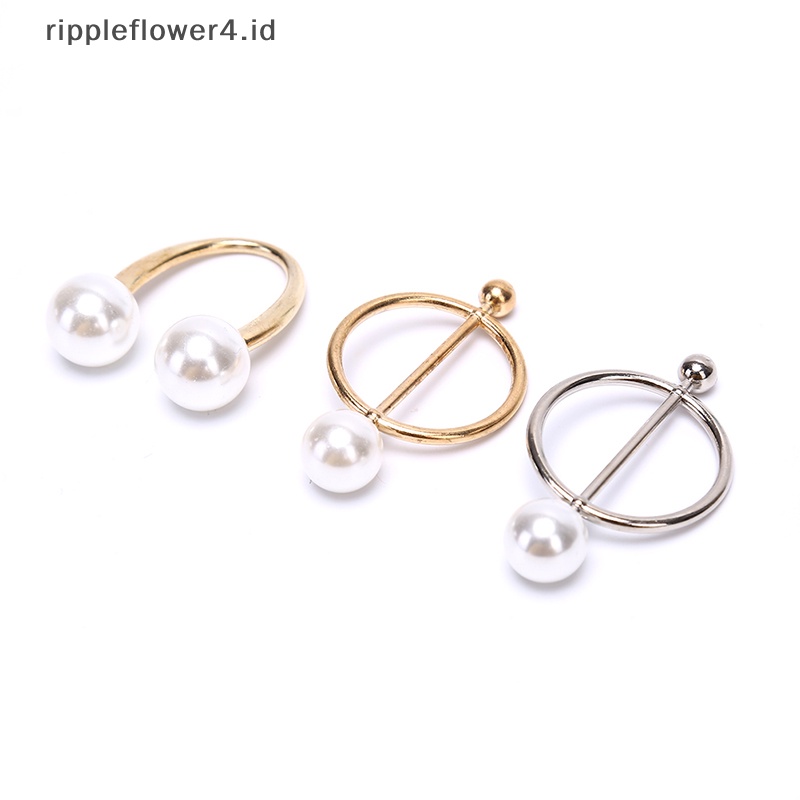 {rippleflower4.id} Mutiara Bros Pin Syal Sutra Gesper Wanita Selendang Syal Klip Perhiasan Aksesoris~