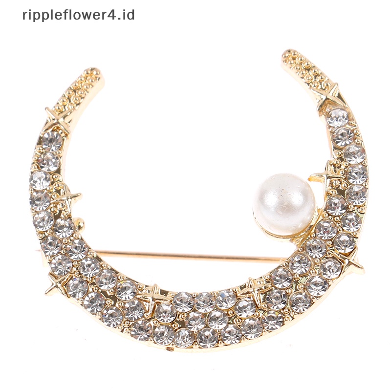 {rippleflower4.id} Mutiara Berlian Imitasi Bulan Bros Wanita Pernikahan Kantor Bros Pin Hadiah Aksesoris~