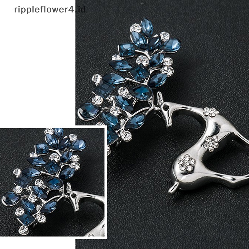 {rippleflower4.id} 1pc Bros Rusa Berlian Imitasi Untuk Wanita Pin Rusa Natal  ~