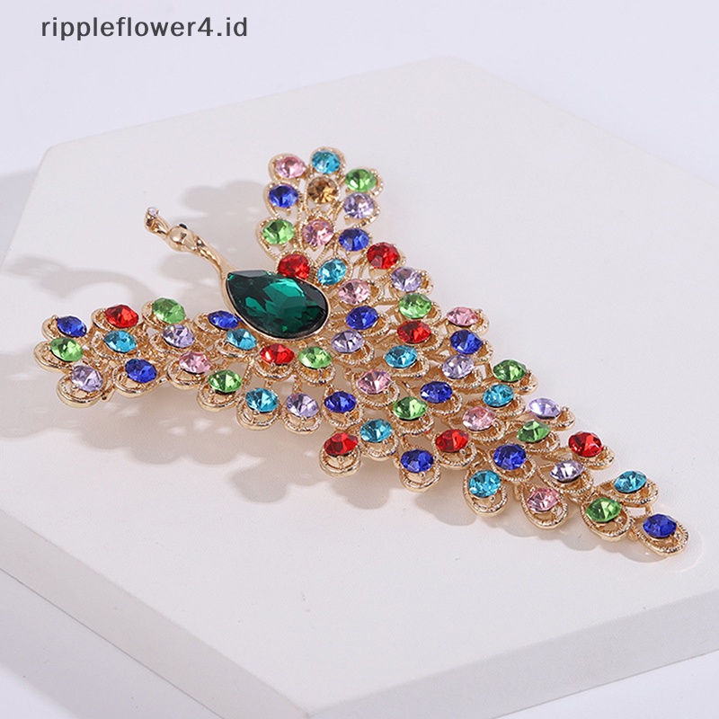 {rippleflower4.id} Warna-warni Lucu Berlian Imitasi Burung Merak Bros Pin Indah Pesta Pernikahan Perhiasan Kantor Bros Pin Hadiah~