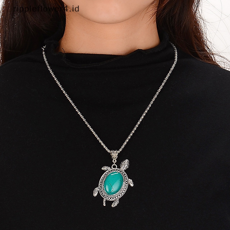 {rippleflower4.id} 3pcs /Set Fashion Turquoise Turtle Set Untuk Wanita Perhiasan Vintage Kalung Gelang Anting Set Pesta Pernikahan Hadiah Perhiasan~