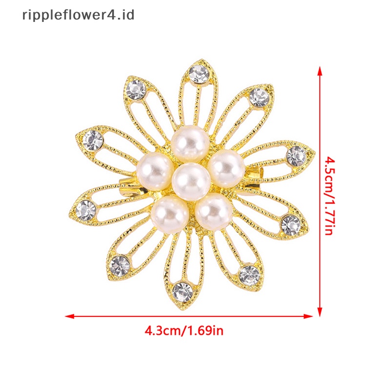 {rippleflower4.id} Logam Mutiara Emas-Warna Bunga Bros Wanita Populer Elegan Pesta Lencana Dekorasi Fashion Perhiasan~