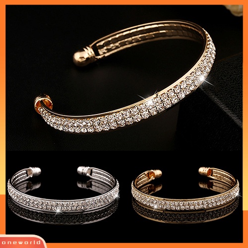 [WOD] Lady's 2baris Kristal Berlian Imitasi Bangle Gelang Cuff Open Bracelet Jewelry