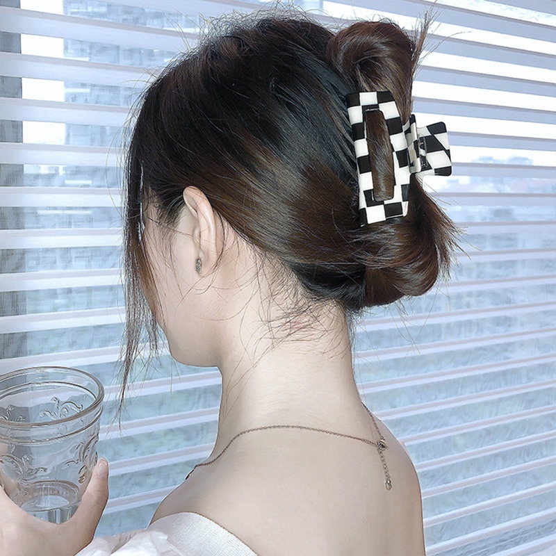 Checkerboard Grab Hair Clip Aksesoris Rambut Untuk Wanita Warna Akrilik Kotak-Kotak Jepit Rambut Hiu Klip Gadis Aksesoris Kepala Hair Claw