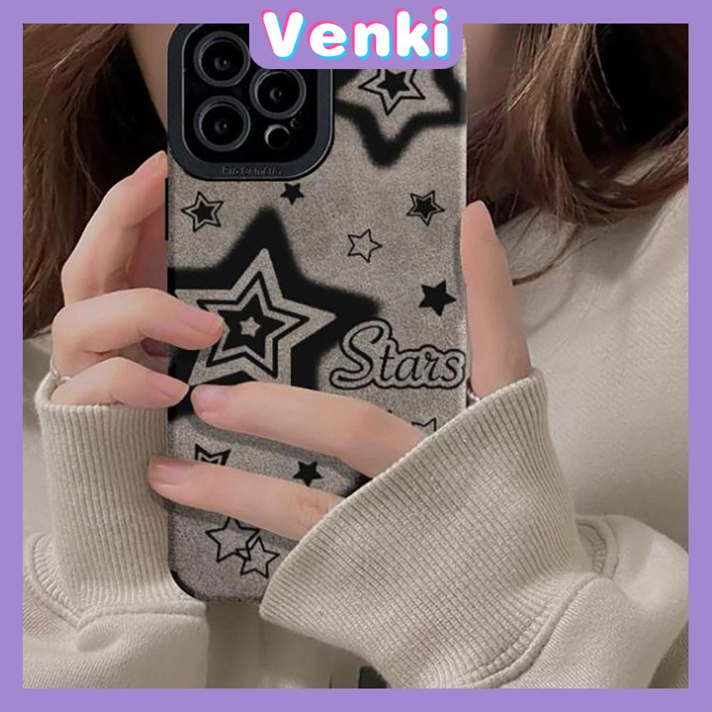 VENKI - Untuk iPhone 11 Case Leather Leather Pupil Eyes Suede Phone Case Soft Shockproof Airbag Protection Camera Simple Blinking Stars Kompatibel dengan iPhone 14 13 Pro max 12 xr