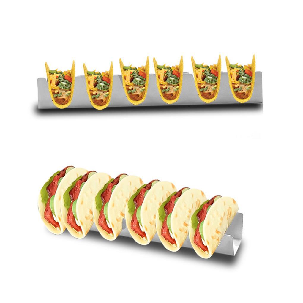 Rak Taco Bentuk V Aksesoris Dapur Stainless Steel Pizza Holder Struktur Stabil Seimbang Untuk Rak Hot Dog Rumah Tangga