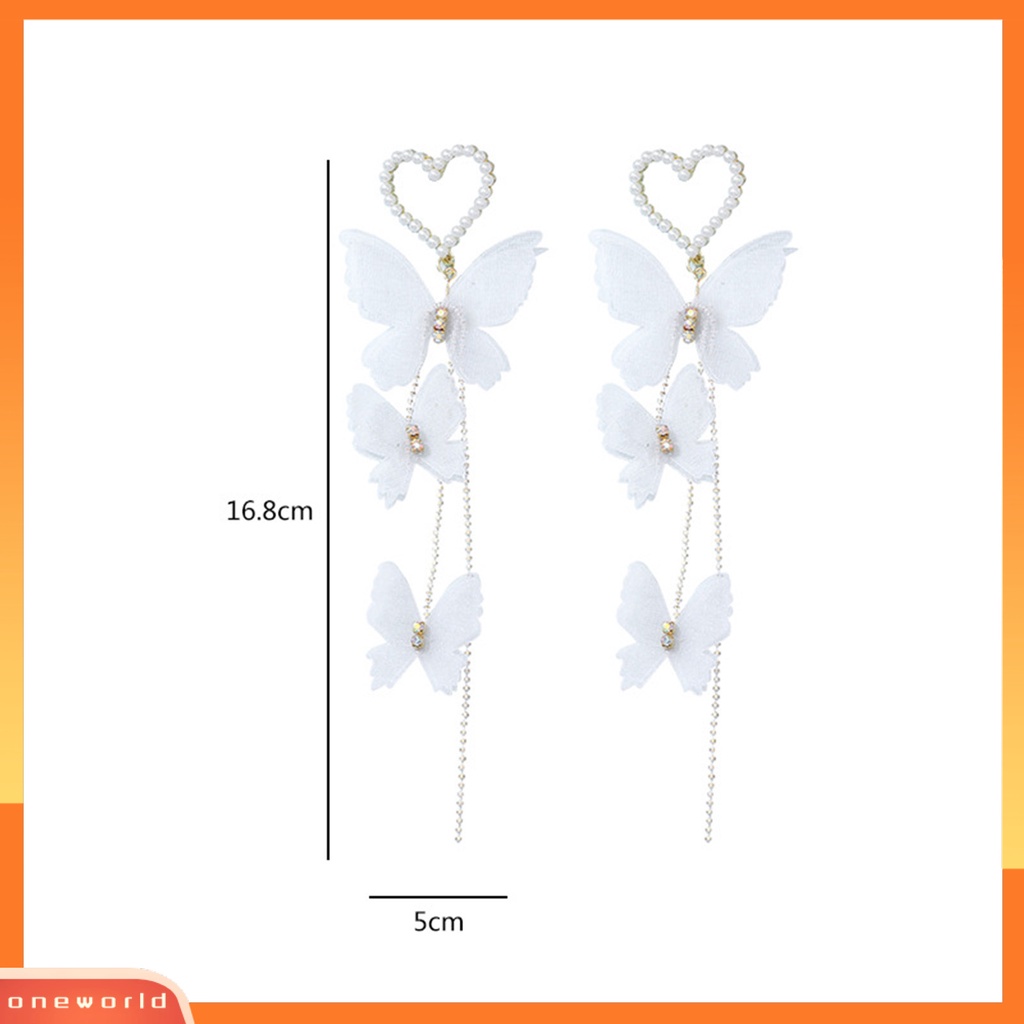 [WOD] 1pasang Anting Drop Alloy Hias Fashion Mutiara Imitasi Butterfly Heart Drop Earrings Untuk Liburan