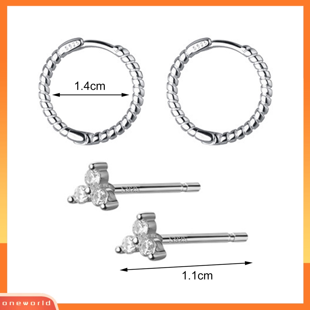 [WOD] 1pasang Anting Hoop Tembaga Geometris Cubic Zirconia Lingkaran Kepang Hoop Stud Earring Untuk Kehidupan Sehari-Hari