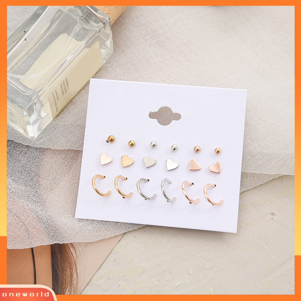 [WOD] 1set Anting Drop Warna Cerah Berkilau Efek Visual Tahan Korosi Bebas Alergi Hias Alloy Wanita All-Match Cinta Hati Gaya Women Earrings Set Untuk Gadis